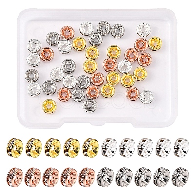 40Pcs 4 Colors Brass with Crystal Rhinestone Spacer Beads KK-YW0001-39-1