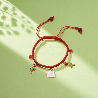 Heart Envelope Rose Alloy Enamel Charm Bracelet BJEW-JB08682-02-1