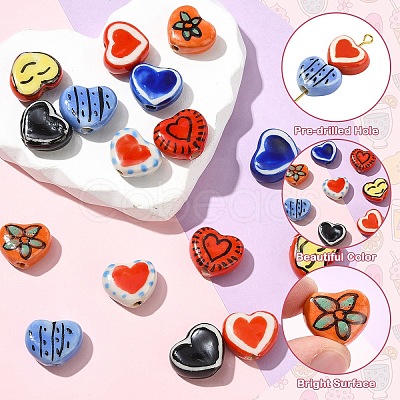 16Pcs 8 Colors Handmade Porcelain Beads PORC-YW0001-49-1