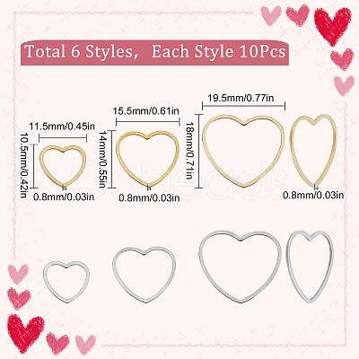 60Pcs 6 Style 304 Stainless Steel Linking Ring STAS-SC0004-53-1