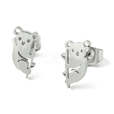 Non-Tarnish Cute Little Animal Theme 304 Stainless Steel Stud Earrings EJEW-B041-02I-P-1