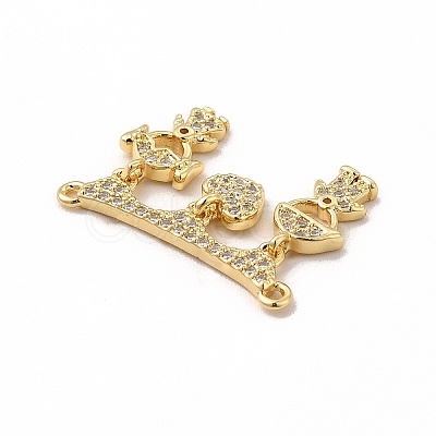 Rack Plating Brass Micro Pave Clear Cubic Zirconia Heart Connector Charms KK-G456-01G-01-1