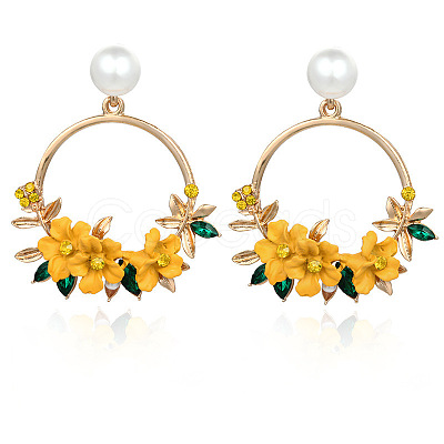 Ring with Flower Alloy & Rhinestone & Polymer Clay Stud Dangle Earrings FS-WGDD86E-01-1