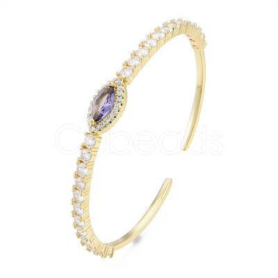 Cubic Zirconia Horse Eye Open Cuff Bangle BJEW-G651-08G-03-1