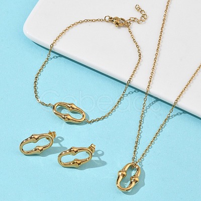 Oval 304 Stainless Steel  Pendant Necklacrs & Stud Earring & Link Bracelet Sets SJEW-C009-01G-1