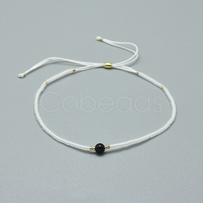 Adjustable Natural Dyed & Heated Black Agate Braided Bead Bracelets BJEW-F391-A02-1