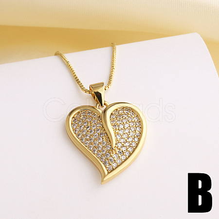 Valentine's Day Brass Micro Pave Clear Cubic Zirconia Pendant Necklaces for Women WG634DA-02-1