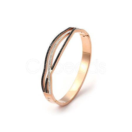 Fashionable 304 Stainless Steel Pave Rhinestone Hinged Bangles for Women LR5423-3-1