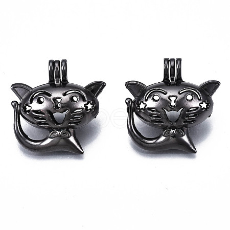 Alloy Locket Hollow Kitten Pendants PALLOY-S094-40B-1