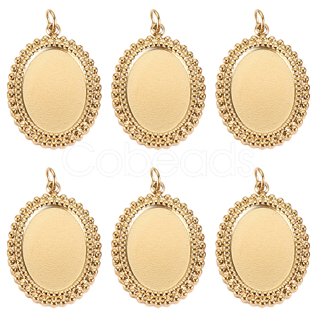 6Pcs 304 Stainless Steel Pendant Cabochon Settings STAS-BBC0004-68G-1