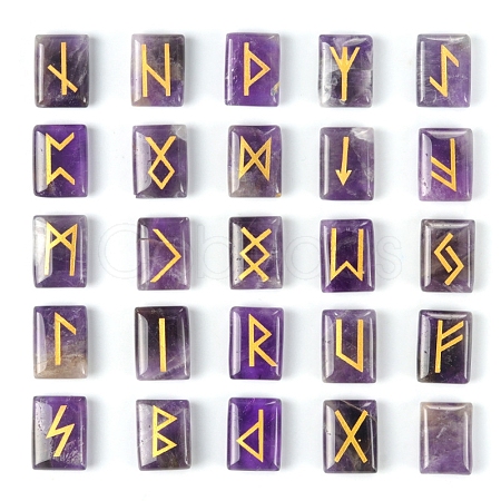 Rectangle Natural Amethyst Rune Stones PW-WG62729-04-1