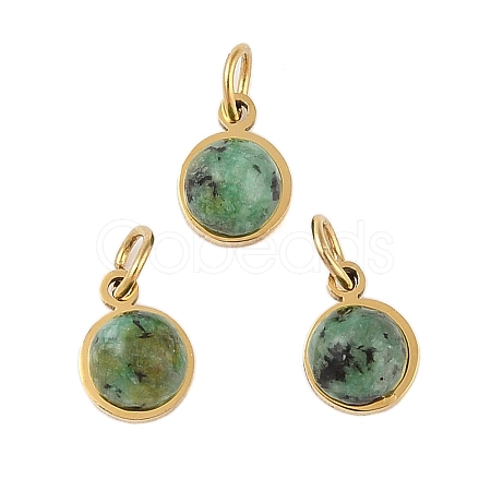 Ion Plating(IP) Natural African Turquoise(Jasper) Half Round Charms with Jump Ring STAS-A097-05G-16-1