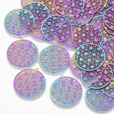 Ion Plating(IP) 201 Stainless Steel Filigree Pendants X-STAS-R102-09-1
