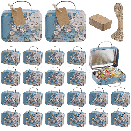 24Pcs Map Printed Tinplate Gift Storage Boxes with Handles CON-GA0001-31-1