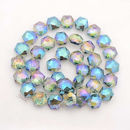 Hexagon Electroplate Full Rainbow Plated Glass Beads Strands X-EGLA-P015-F04-1