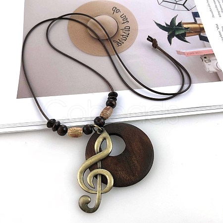 Bohemian Wood Donut Alloy Pendant Long Necklaces for Women FS-WGBD296-10-1