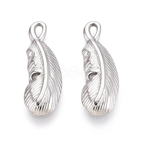 304 Stainless Steel Feather Pendants STAS-T067-48P-1