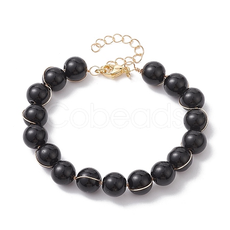 Glass Round Beaded Bracelet with Alloy Clasps BJEW-JB10125-1