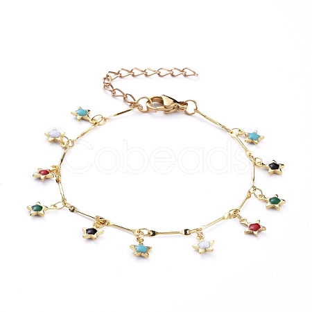 Star Brass Enamel Charm Bracelets X-BJEW-JB05221-02-1