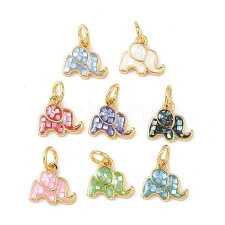 Rack Plating Brass & Shell Pendants KK-I357-07G-1