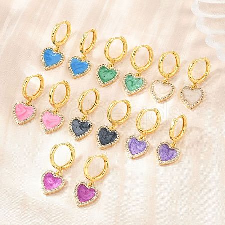 Brass Micro Pave Cubic Zirconia Hoop Dangle Earrings KK-CBA8324-16G-1
