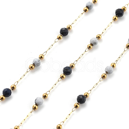 Sodalite & Howlite & 304 Stainless Steel Beads Link Chains CHS-K021-01G-02-1