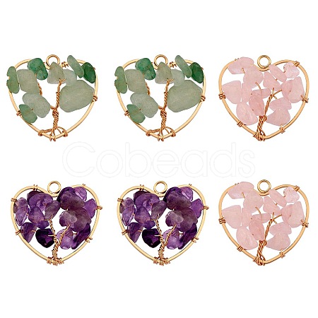 6Pcs 3 Styles Natural Gemstone Pendants FIND-SZ0002-70-1