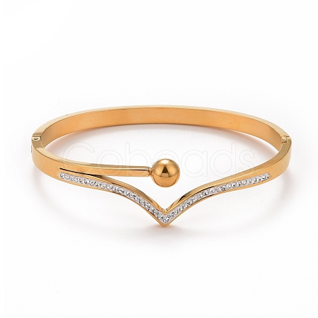 Crystal Rhinestone Wave Hinged Bangle Hand Polished BJEW-G648-04G-1