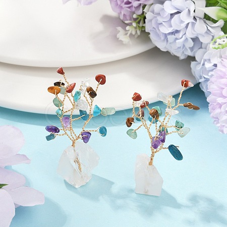 Natural Mixed Gemstone Chips Tree of Life Display Decorations AJEW-JD00015-01-1