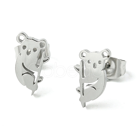 Non-Tarnish Cute Little Animal Theme 304 Stainless Steel Stud Earrings EJEW-B041-02I-P-1