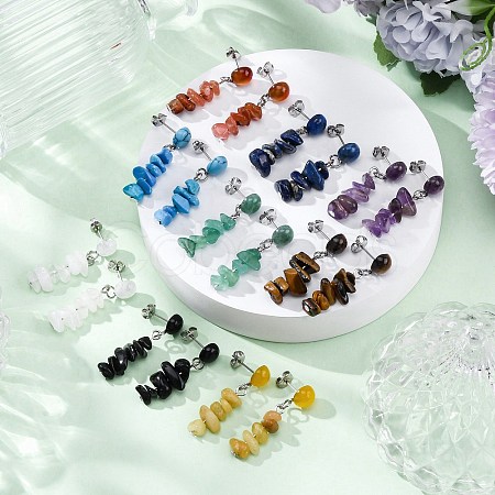 Natural Mixed Stone Dangle Stud Earrings EJEW-JE06371-1