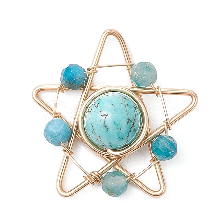 Synthetic Turquoise & Faceted Natural Apatite Copper Wire Wrapped Pendants PALLOY-TA00368-05-1