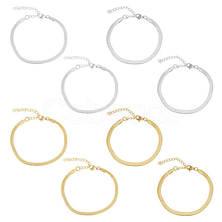Ion Plating(IP) 8Pcs 4 Style 304 Stainless Steel Herringbone Chains Bracelets Set for Men Women BJEW-UN0001-34-1