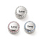 304 Stainless Steel European Beads, with Enamel & Rhinestone, Large Hole Beads, Stainless Steel Color, Flat Round with Word Love, Mixed Color, 12x8mm, Hole: 4mm