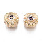 Rack Plating Alloy European Beads, Large Hole Beads, with Crystal Rhinestone and White & Indigo Enamel, Cadmium Free & Nickel Free & Lead Free, Flat Round with Eye, Light Gold, 11.5x11.5x10mm, Hole: 5mm