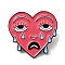 Heart with Crying Face Enamel Pin, Electrophoresis Black Alloy Brooch for Backpack Clothes, Cerise, 28.5x30x1.6mm