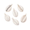 6Pcs 6 Styles Natural Cowrie Shell & Glass Seed Beads Pendants, Shell Shaped Charms, White, 29x16x10mm, Hole: 2mm, 1pc/style