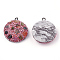 Polymer Clay Rhinestone Pendants, with Gemstone Chip and PU Leather, Half Round, Colorful, 26x23x8mm, Hole: 1.5mm