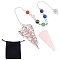 SUNNYCLUE Natural Rose Quartz Cone Dowsing Pendulums, with Platinum Brass Findings, 10-1/2 inch(26.67cm), 1pc/bag