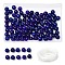 100Pcs Natural White Jade Beads, Round, Dyed, with Strong Stretchy Beading Elastic Thread, Flat Crystal Jewelry String for Jewelry Making, Dark Blue, 8mm, Hole: 1mm