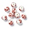 Handmade Printed Porcelain Round Beads, with Flower Pattern, Indian Red, 10mm, Hole: 2mm