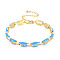 Brass Micro Pave Cubic Zirconia Link Chain Bracelet for Women, Enamel Oval Bracelets, Nickel Free, Real 18K Gold Plated, Deep Sky Blue, 6-7/8 inch(17.5cm), 7mm