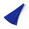 Nylon Thread Tassel Big Pendants Decoration, with Brass Findings, Golden, Blue, 63~66x7mm, Hole: 7mm