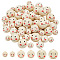 PandaHall Elite 60Pcs 3 Styles Printed Wooden Beads, Undyed, Round with Smiling Face Pattern, Linen, 13.5~23.5x12.5~22mm, Hole: 3.4~4.2mm, 20pcs/style