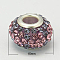 Resin Rhinestone European Beads, Grade A, with Brass Double Cores, Silver Metal Color, Rondelle, Light Rose, 15x9mm, Hole: 5mm