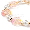 5Pcs 5 Color Glass Plum Blossom & Imitation Pearl Beaded Stretch Bracelets Set BJEW-JB08943-5