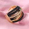 Rack Plating Brass Multi Line Open Cuff Ring RJEW-C065-01G-3