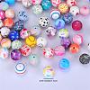 Printed Round with Flower Pattern Silicone Focal Beads SI-JX0056A-160-2