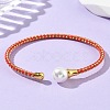 Steel Wire Ring & Copper Buckle & Plastic Pearl Bangles BJEW-S177-01-2