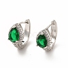 Green Cubic Zirconia Teardrop Hoop Earrings EJEW-H094-01P-1
